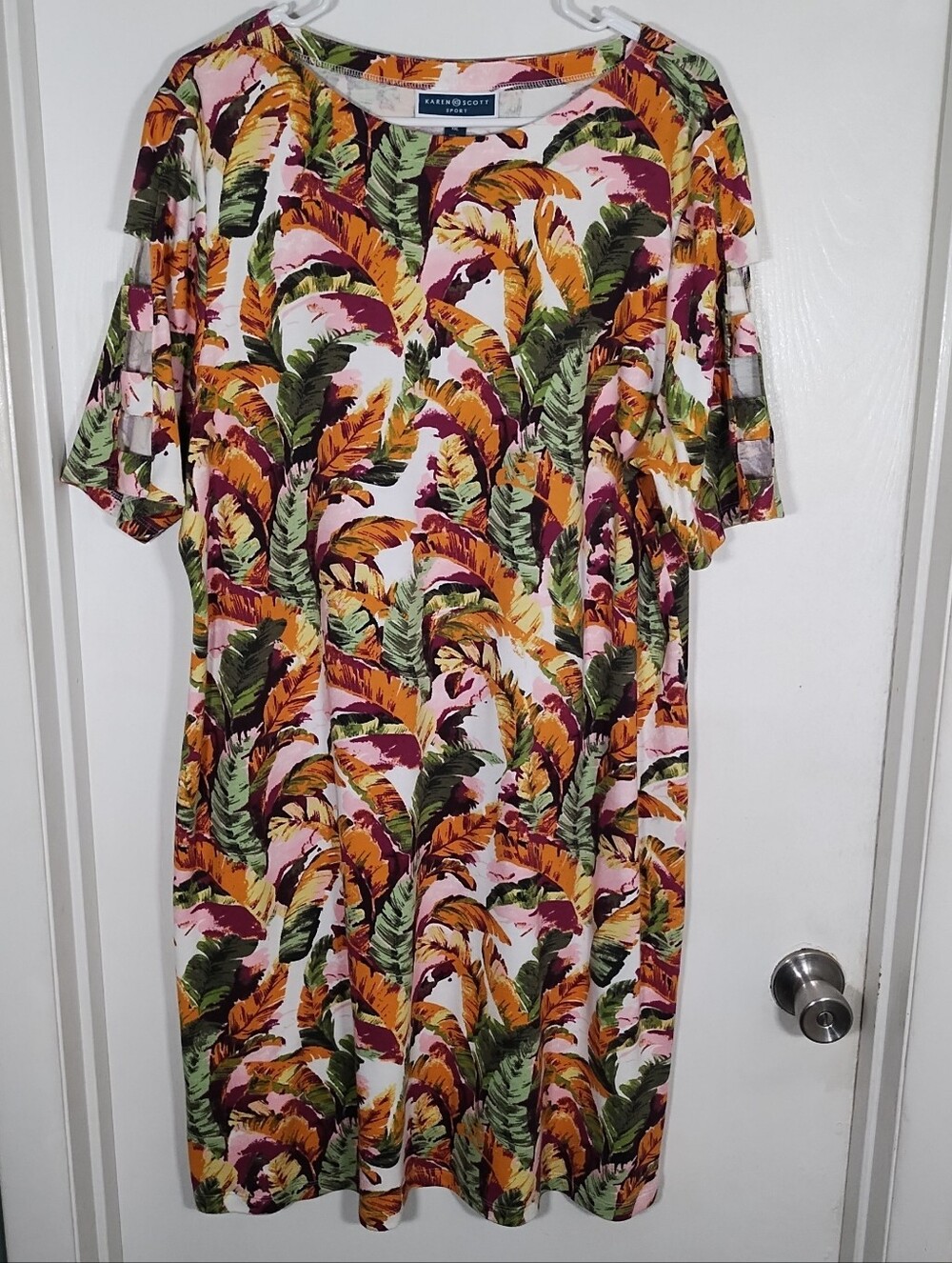 Karen Scott Sport Shift T-shirt Dress XXL Short Sleeve Cutouts Casual Stretch